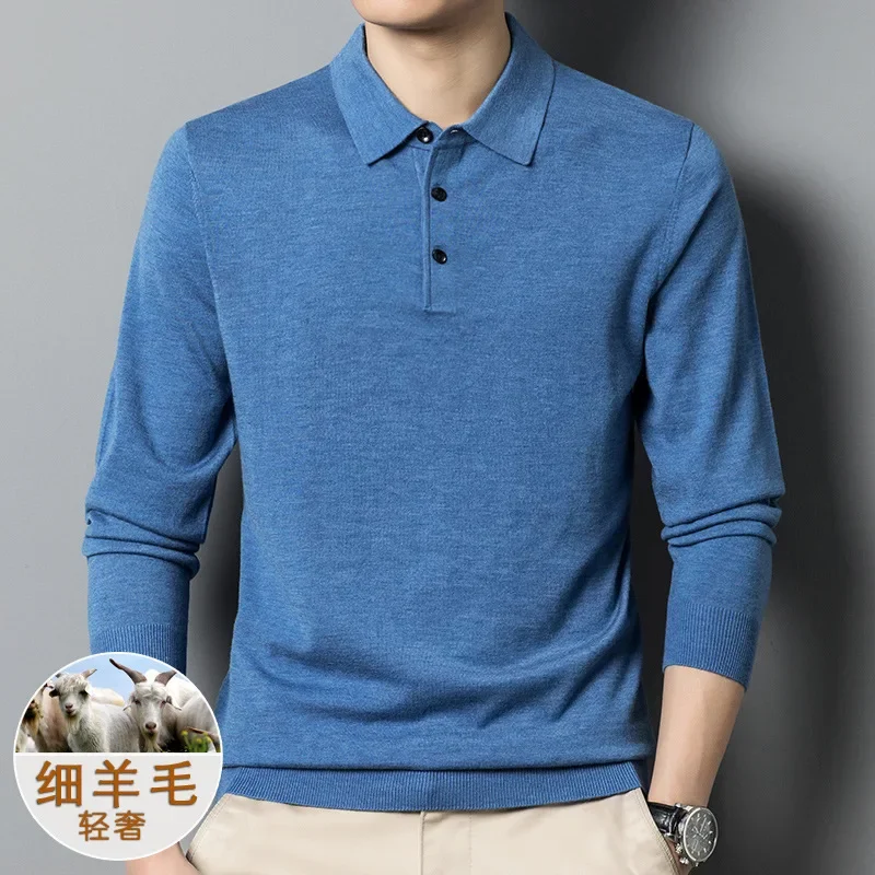 New Style Men's Thin Wool Sweater, Korean Version, Pure Color Turn-down Collar Base Layer Knitted Sweater for Autumn and Winter