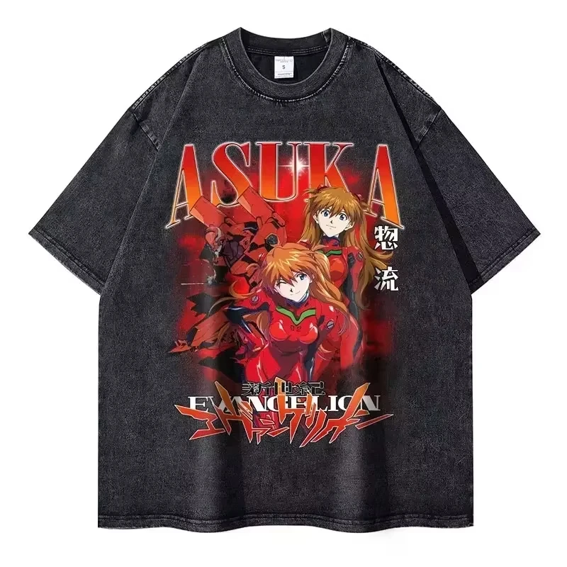 Anime Neon Genesis Evangelion EVA Vintage Washed T Shirt 2026 Summer 100% Cotton T-shirt Unisex Tee Harajuku Streetwear Casual