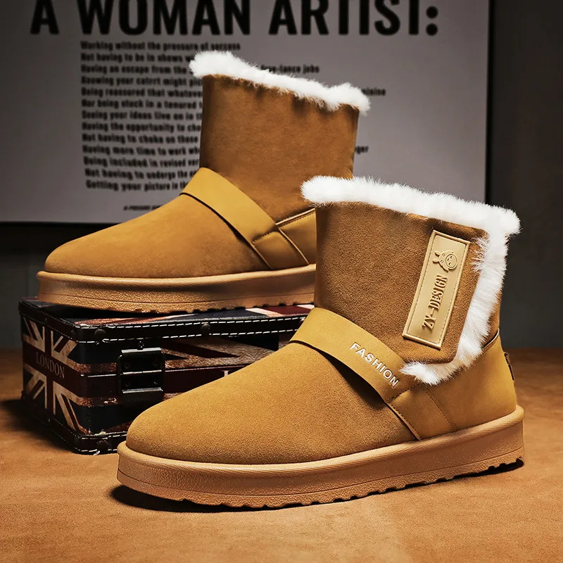 

Модные зимние зимние ботинки для мужчин, удобные мягкие плюшевые ботинки на платформе, мужская обувь с высоким берцем, уличные теплые бархатные мужские ботильоны