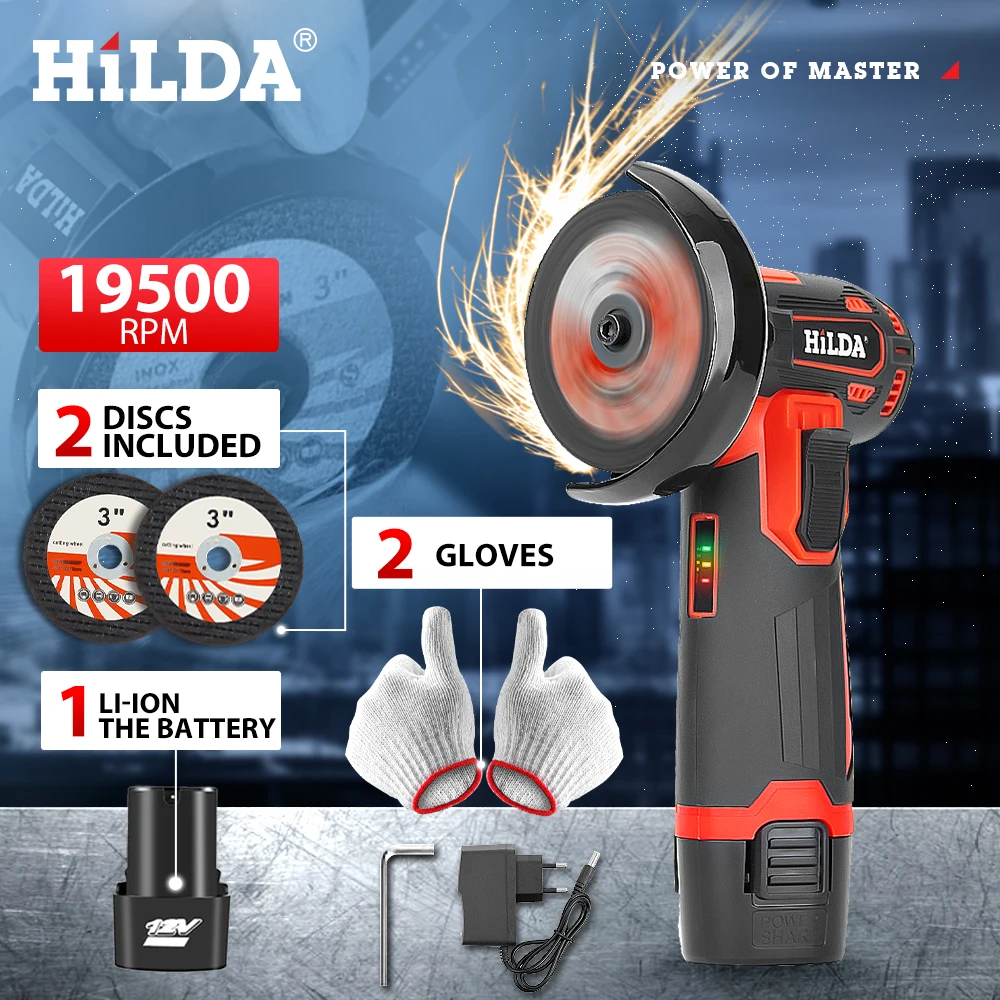 HILDA 3inch Mini Angle Grinder Handled Angle Grinder Multifunctional Cordless Cutting and Polishing Rechargeable Electric Tool