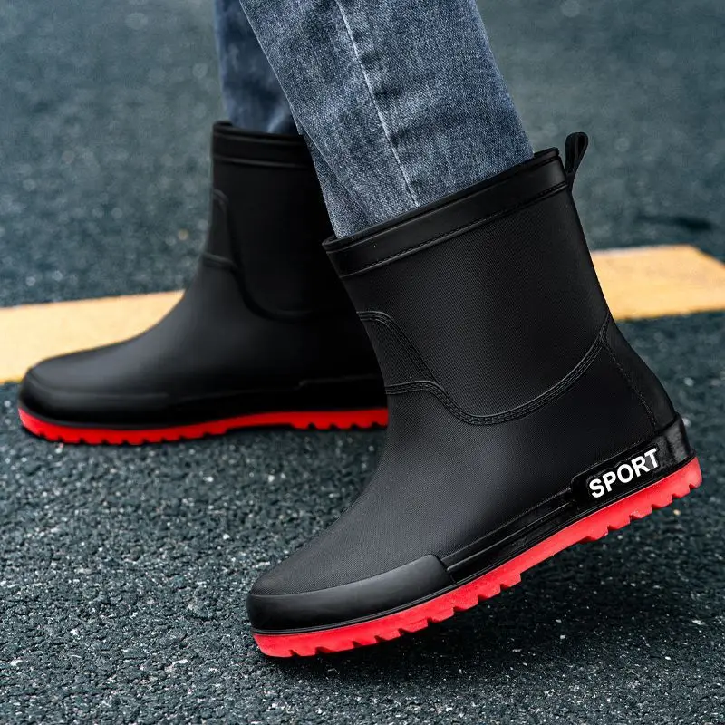 

Водонепроницаемые мужские резиновые сапоги до середины икры для шеф-повара, теплая мужская обувь на флисовой подкладке, нескользящие износостойкие дешевые резиновые сапоги для грязевой воды