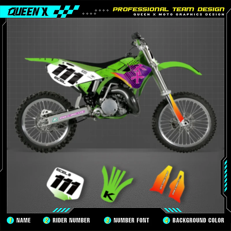 

QUEEN X MOTO новые мотоциклетные графические наклейки, наборы наклеек для KAWASAKI KX125 KX250 125 250 1999 2000 2001 2002