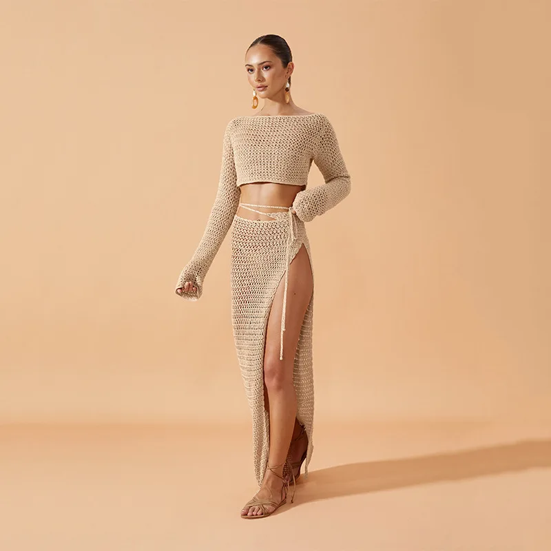 2025年クロスボーダーヨーロッパ風アメリカ風サマーニューセクシーニットビーチドレスビキニ水着カバーアップ日焼け止めセット