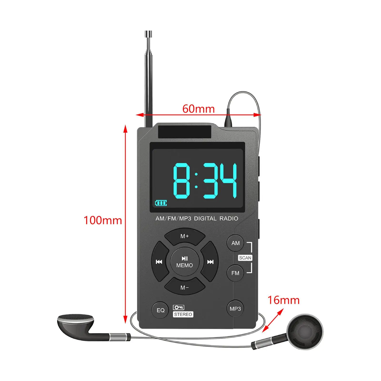 AM FM Radio Multifunctional Durable 600mAh Rechargeable AM/FM/MP3 Digital Radio Portable Radio for Outdoor Home Office Senior
