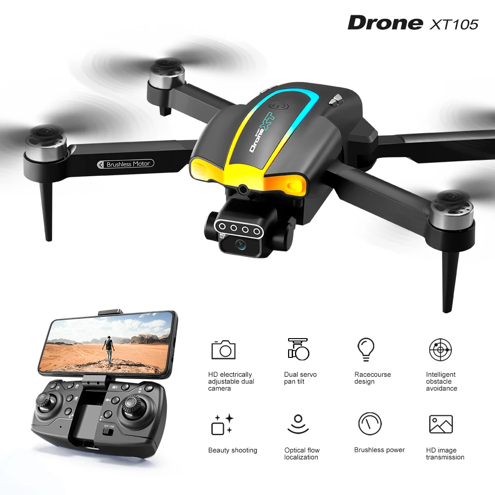 XT105 UAV Obstacle Avoidance Dual Servo HD Aerial Photography Quadcopter Optical Flow Brushless Motor RC Aircraft