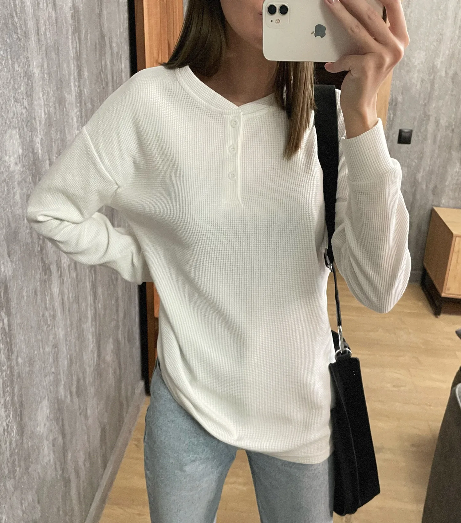 Waffle solid color long-sleeved T-shirt women\'s 2023 spring new Korean version loose round neck bottoming shirt top