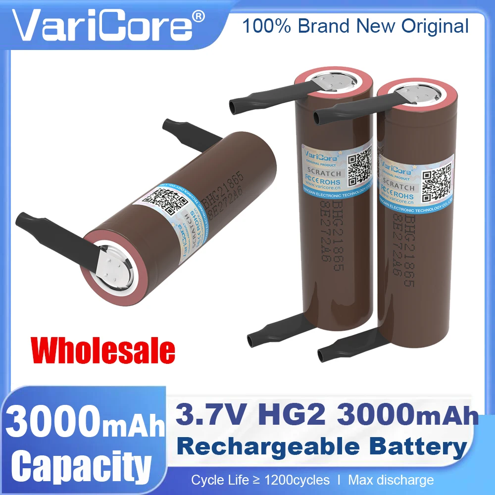 

100/1000 шт. 100% оригинальные аккумуляторы HG2 18650 3000 мАч, 3.6В (разряд 3.7В), перезаряжаемые, для DIY, никелевые, без НДС
