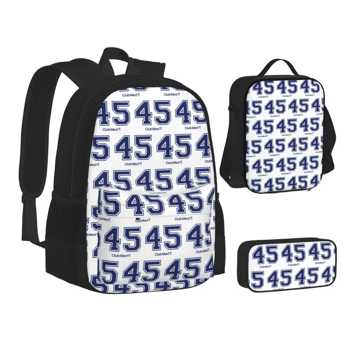 Number 45 Club Med Backpacks Students Bookbag School Bags Kids Rucksack Lunch Bag Pen Bag Three-Piece Set