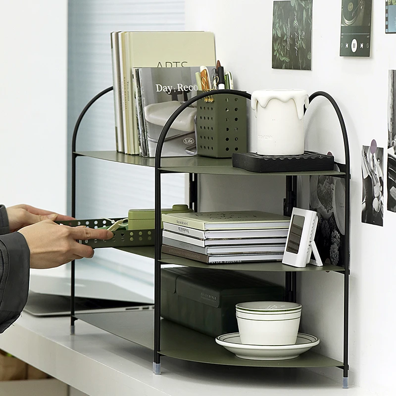 

Ins Corner Shelf 3-Tier Kitchen Counter Organizer Iron Mug Rack for Coffee & Spices Minimalist Modern Display Stand for Home