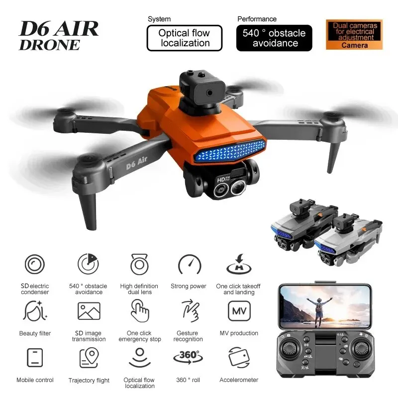 طائرة بدون طيار هوائية جديدة D6 8K احترافية 4K مزدوجة كاميرا ESC تدفق بصري HD ° تجنب عقبة WIFI FPV RC كوادكوبتر قابلة للطي درون