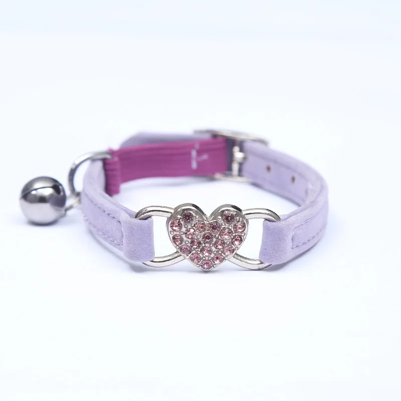 

Heart Charm and Bell Cat Collar Safety Elastic Adjustable with Soft Velvet Material 8 Colors Pet Product Small Dog Collar pet