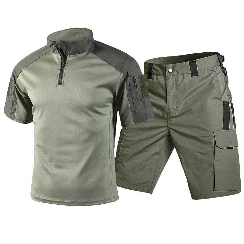 

Men Summer Tactical Tracksuit Set Quick Dry Breathable Short Sleeve T-shirt Shorts 2 Piece Outfit Athletic Workout Suit for Men