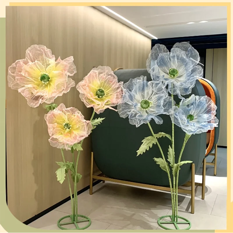 

LED Glowing Poppy Floor Lamp Silk & Mesh Artificail Flower Ornament Waterproof Wedding Backdrop Decor Home Party Display Prop