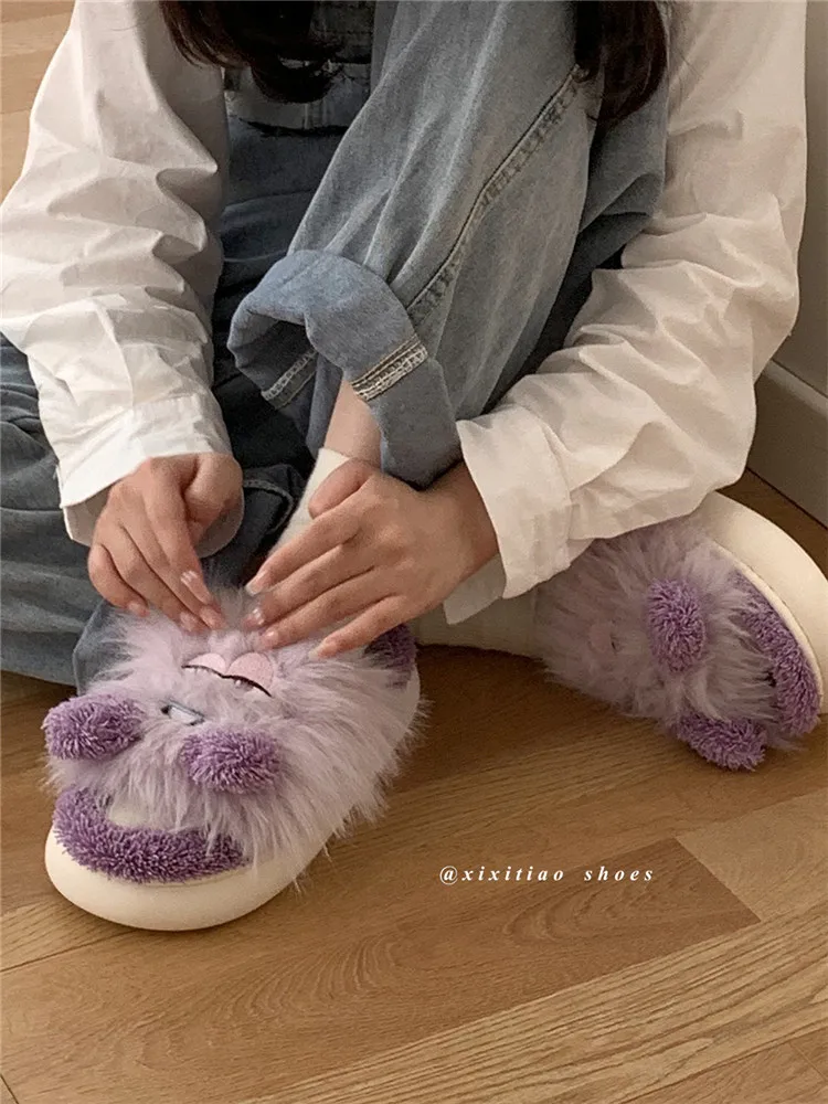 Couple Monster Wool Slippers For Men And Women 2022 Autumn And Winter Household Non Slip Thick Soled Cotton Home Slipper