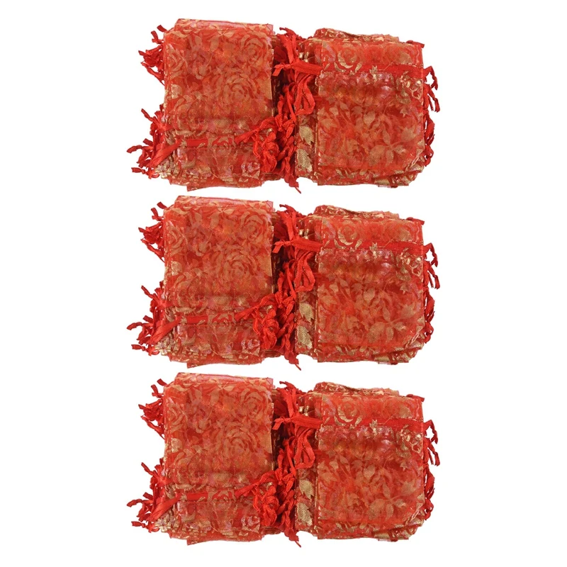 300Pc 7X9cm Rose Organza Drawstring Gift Jewelry Bags Pouches Wedding Xmas Party Gifts Bags Red