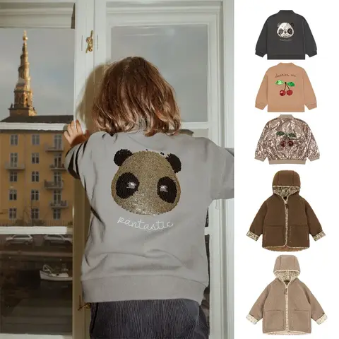 여아용 스팽글 만화 팬더 재킷, 아동복, 플리스 체리 후드 아우터, 남아용 코트, 1-9Yrs Ks 겨울