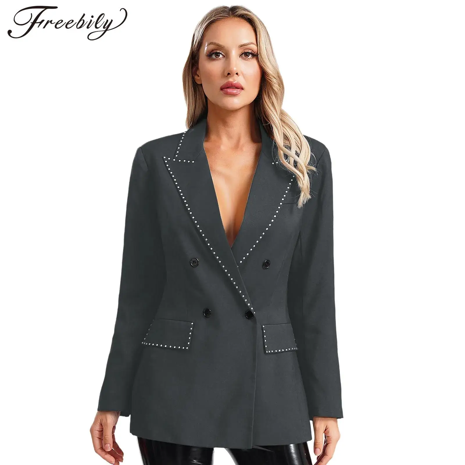 OL Women Blazer Long Sleeve V Collar Buttons Suit Jacket Blazers for Work Interview Formal Occasions Office Lady Workwear Coats