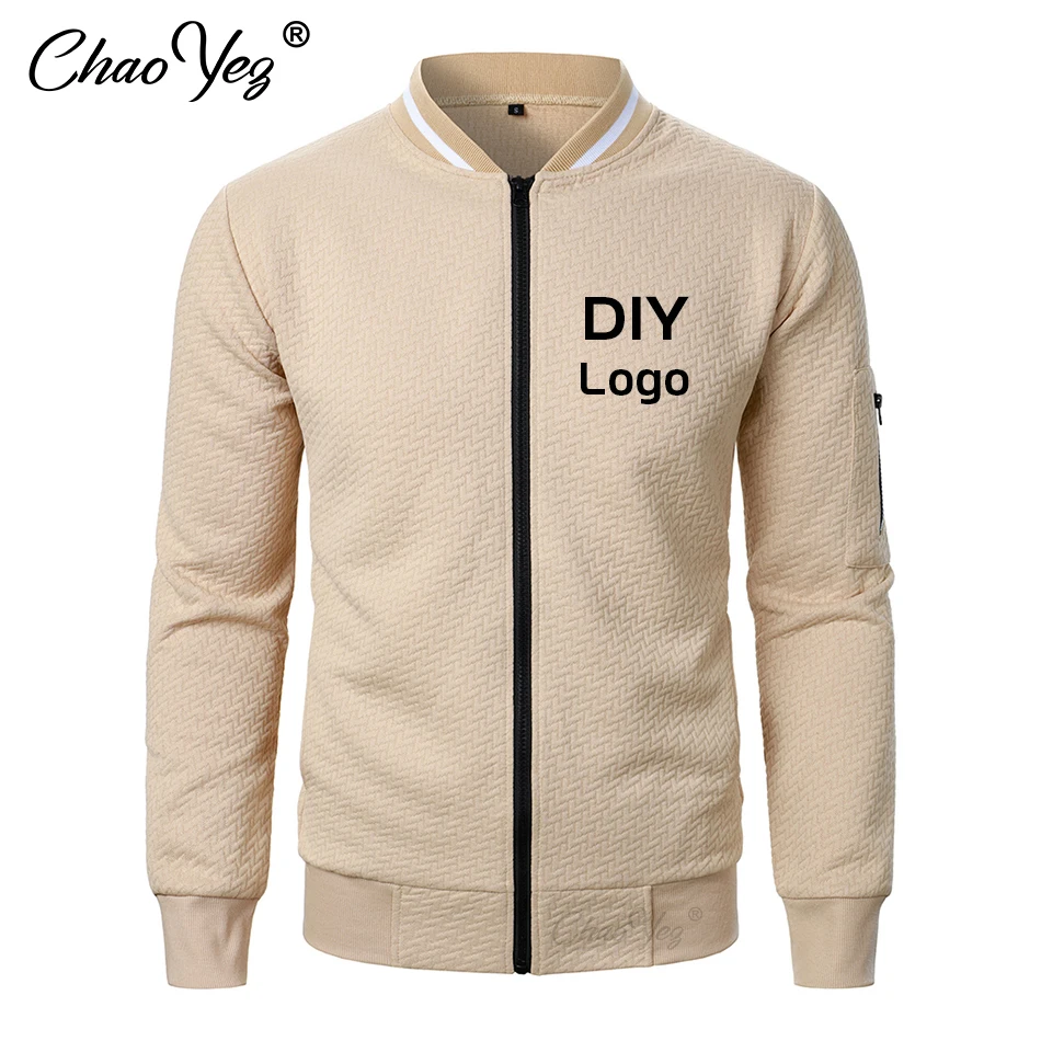 Chaqueta con cremallera y logotipo personalizado para hombre, abrigo informal de carga al aire libre, ropa de texto DIY, ropa de calle de otoño, moda