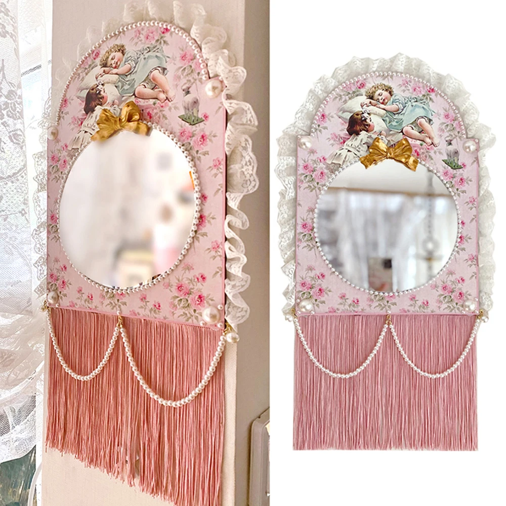 

European Pink Decorative Mirror Hook Retro Home Decoration Hallway Bedroom Playful Mirror Wall Creative Wall Mounted Mirror