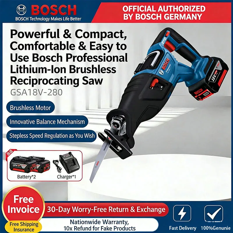 

Bosch Lithium-Ion GSA18V-280 Electric Saw Brushless Cordless Reciprocating Saw for Metal and Wood Cutting Household Use Tool