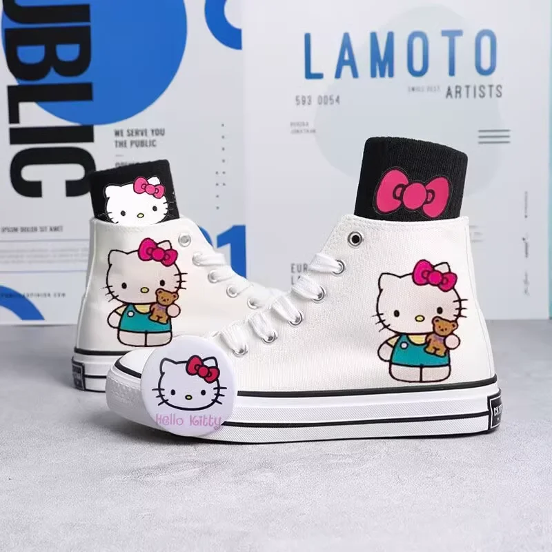 Hello Kitty nowe płócienne buty college kreskówki antypoślizgowe wysokie buty na co dzień buty Sanrio męskie i żeńskie studenci codzienne mieszkania