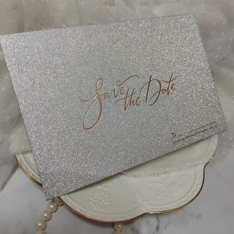 Sparkle Champagne Glitter Envelopes, Silver and Gold Glitter Foil, Save the Date, Wedding and Birthday Invitation Card, 25PCs