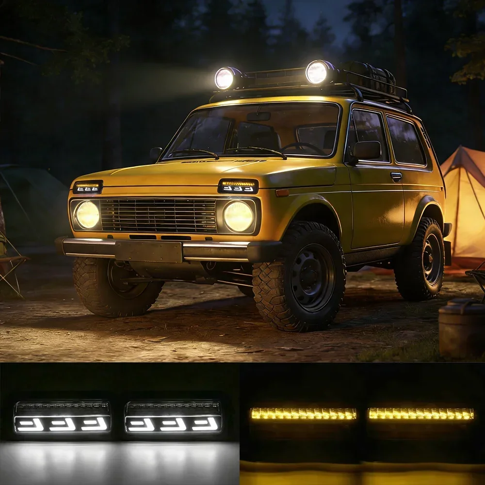 For Lada Niva 4X4 1995 LED DRL Lights Running Turn Signal Function Accessories Car Styling Tuning Light Protector Covers