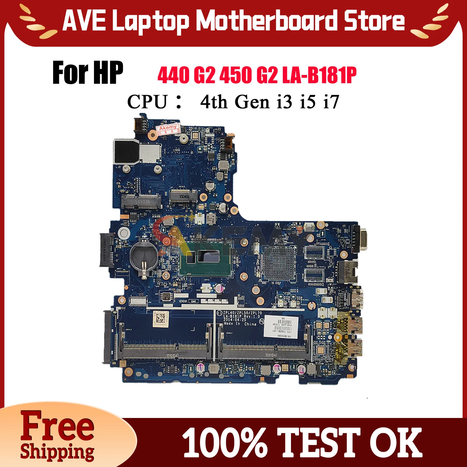 LA-B181P เมนบอร์ดแล็ปท็อปสำหรับ HP ProBook 440 450 G2 พร้อมซีพียู i3 i5 i7 รุ่นที่ 4 และ 5 799548-001 799962-001 ผ่านการทดสอบ 100%
