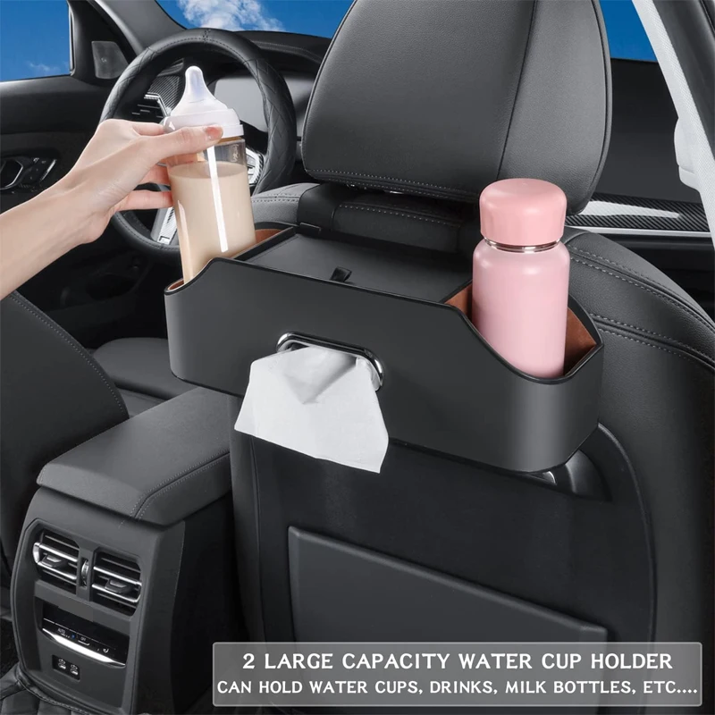 Car Multifunctional Leather Tissue Storage Box Under Seat Auto Back Seat Paper Bag Place Water Cup Holder Hanging Hook Organizer