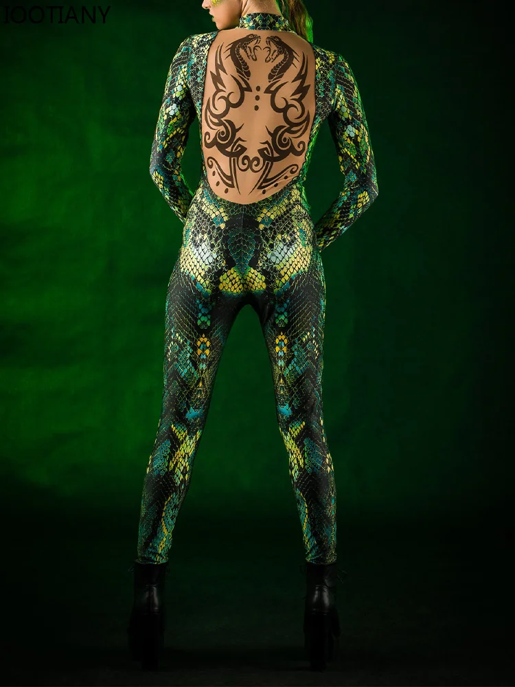 Green Snake tuta donna Sexy Zentai Suit Gothic Morphsuit Animal body donna Rave Costume Halloween Festival Party Outfit