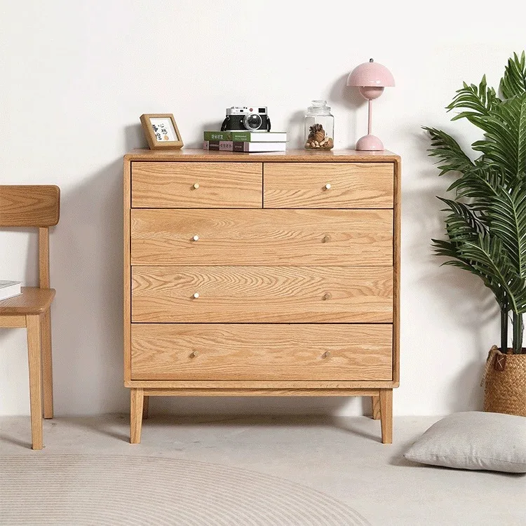 

Solid wood chest of drawers All red oak chest of drawers Log bedroom storage cabinet Nordic style Modern simplicity