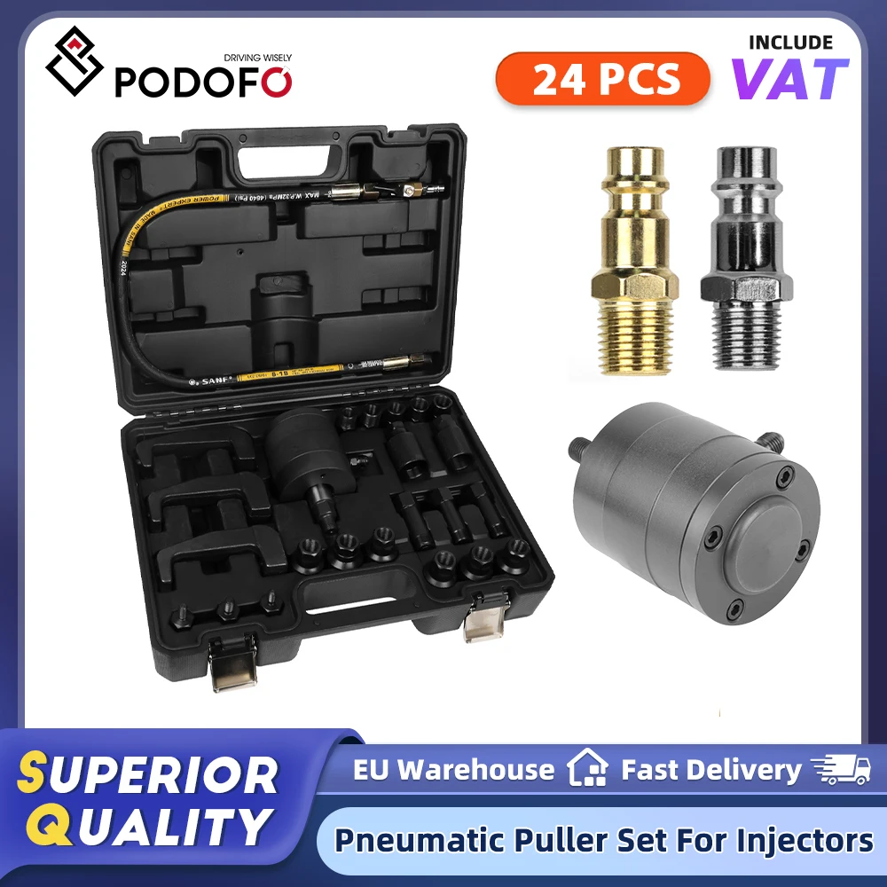 Podofo 24-teiliges professionelles pneumatisches Vibrations-Dieselinjektor-Abziehwerkzeug-Set zur Demontage und Reparatur von Automotoren