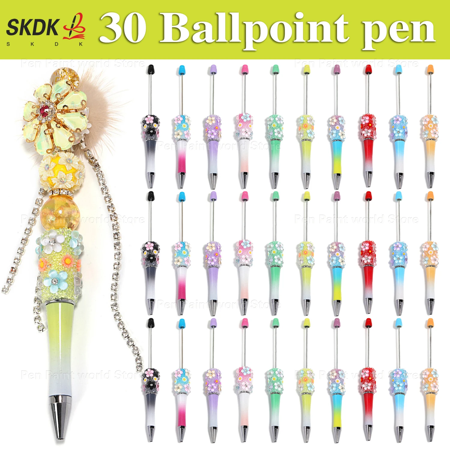 

30Pcs New DIY Beaded Pen Set - Handmade Crystal Ballpoint Pen for Craft Lovers Wholesale Available