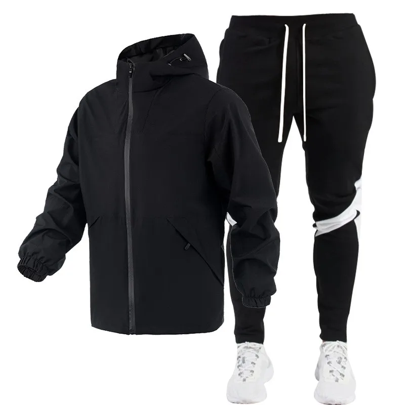 

Hot-selling Spring and autumn jacket + pants warm set, American street men's color-blocked trousers, comfortable men's style