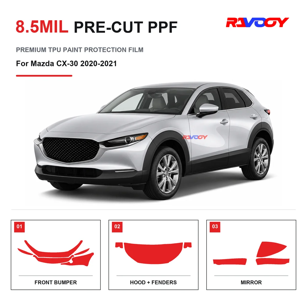 Precut PPF For Mazda CX-30 2020-2021 8.5mil TPU Clear Paint Protection Film Self Healing Hydrophobic UV Stone Chip Guard