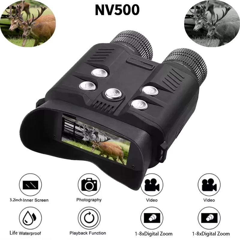 Digital HD Night Vision Binoculars Window Screen 500M IR LED Focus Far Near Adjustable Image Video Camera for Hunting Observe