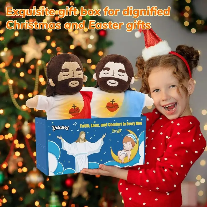 Christmas Jesus Plush that Breathes, Religious Toys for Kids with Glow&Songs, Jesus Stuffed Doll Soothing Jesus Toys