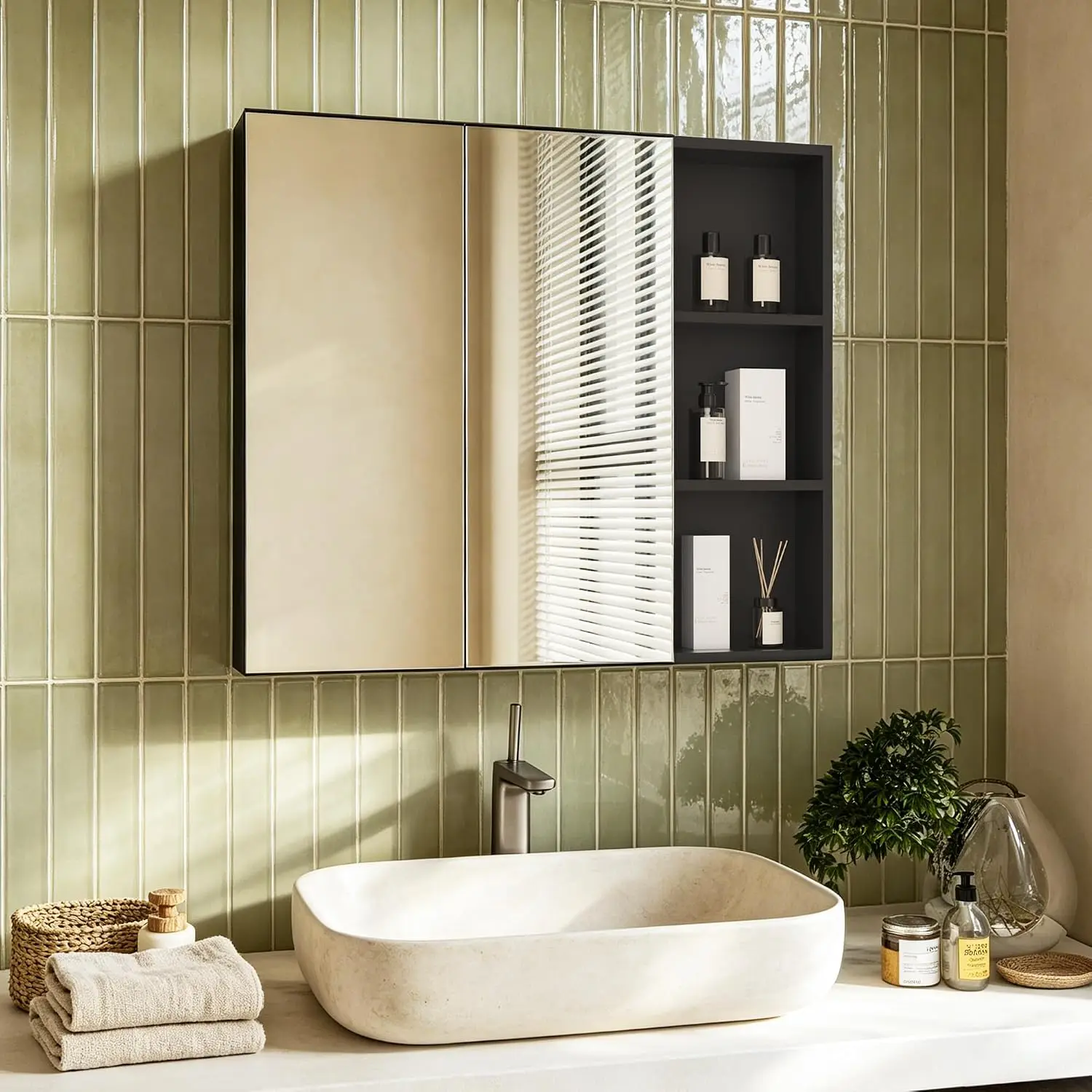 Modern Frameless Medicine Cabinet Mirror, Combined Double Doors Wall Cabinet for Bathroom with Mirrored Door,, Customized