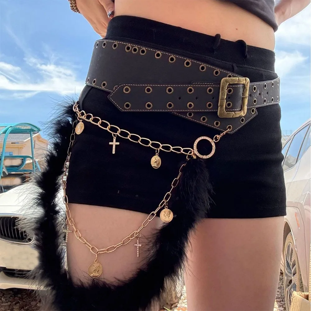 

Jeans Pants Decor PU Leather Studded Belt Personalized Y2K Waist Chain Retro Leather Belt