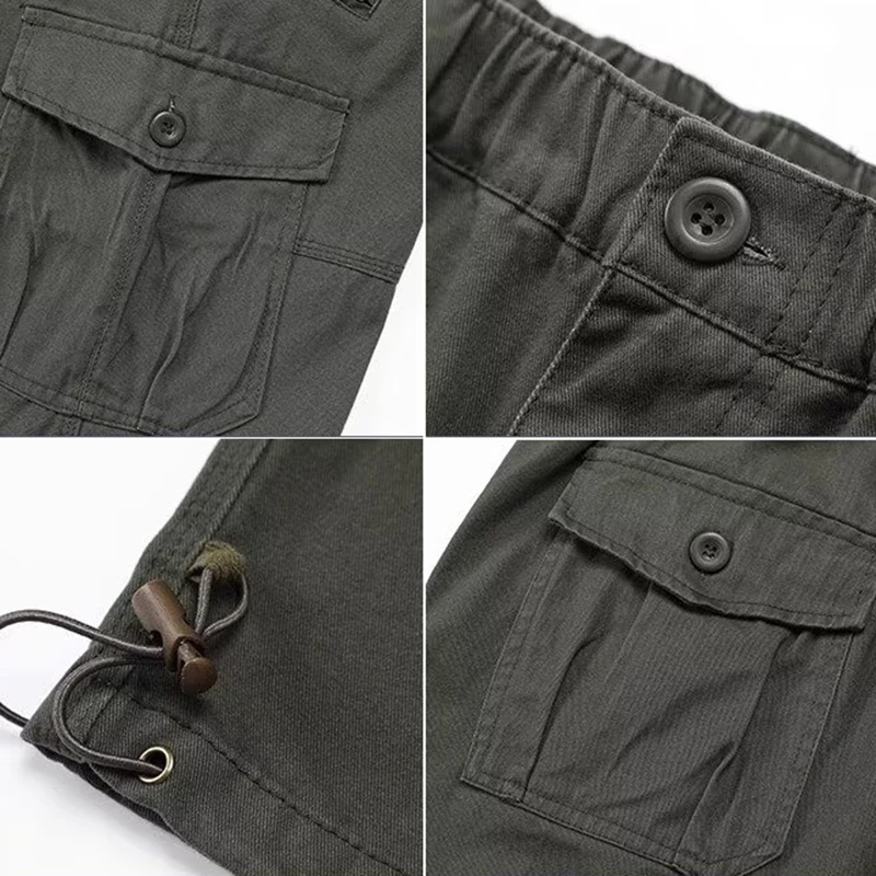 Pantalones Cargo de elasticidad más alta para hombre, ropa de trabajo holgada y recta, pantalones deportivos informales con muchos bolsillos