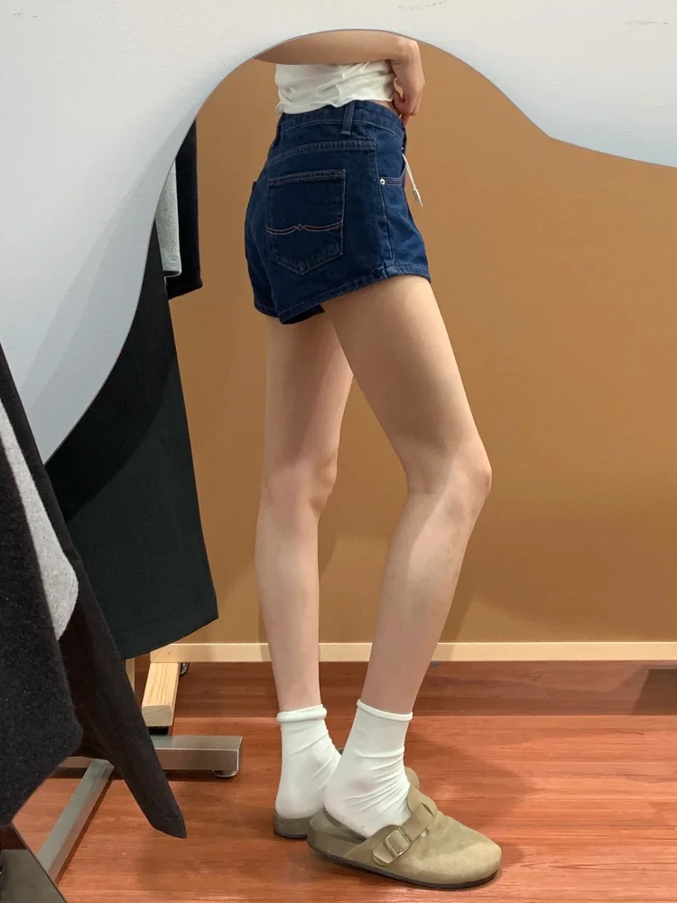 

High Waist A-Line Denim Shorts Women's Retro American Style plus Size Spring 2026 Slimming Hot Pants Wide Leg Jeans
