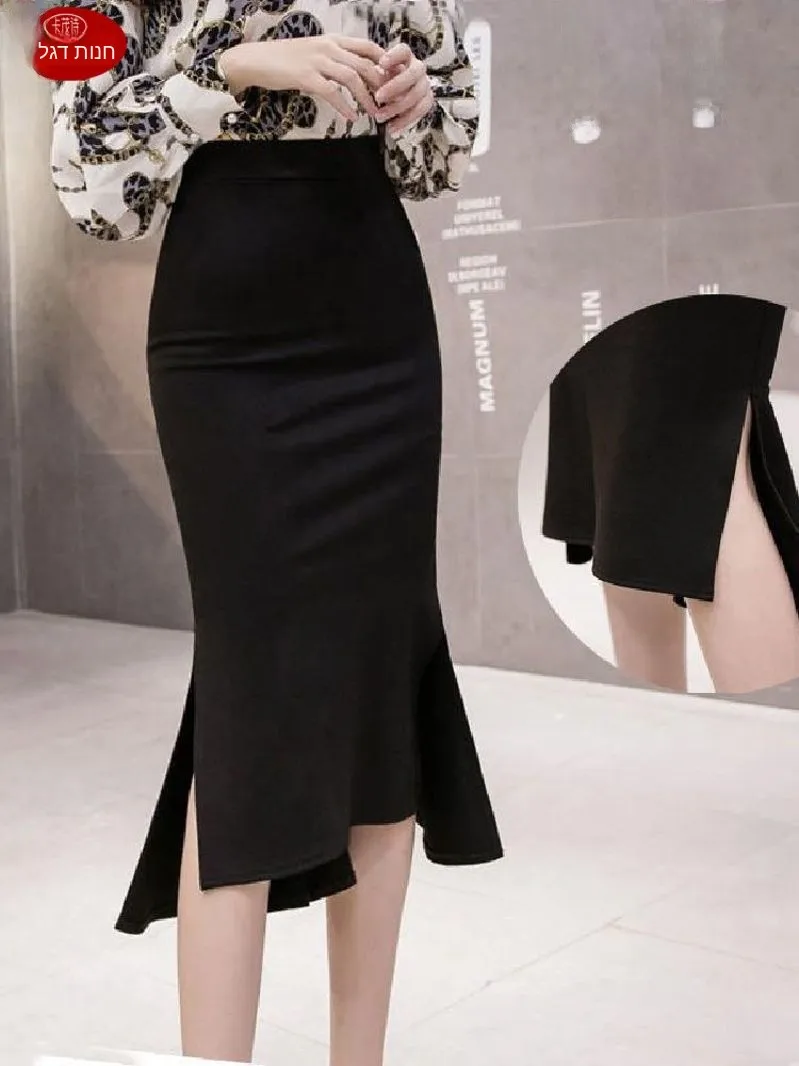 women's-mid-length-high-waisted-slim-fit-elastic-fish-tail-skirt-summer-new-style-lace-trim-asymmetrical-wrap-around-skirt