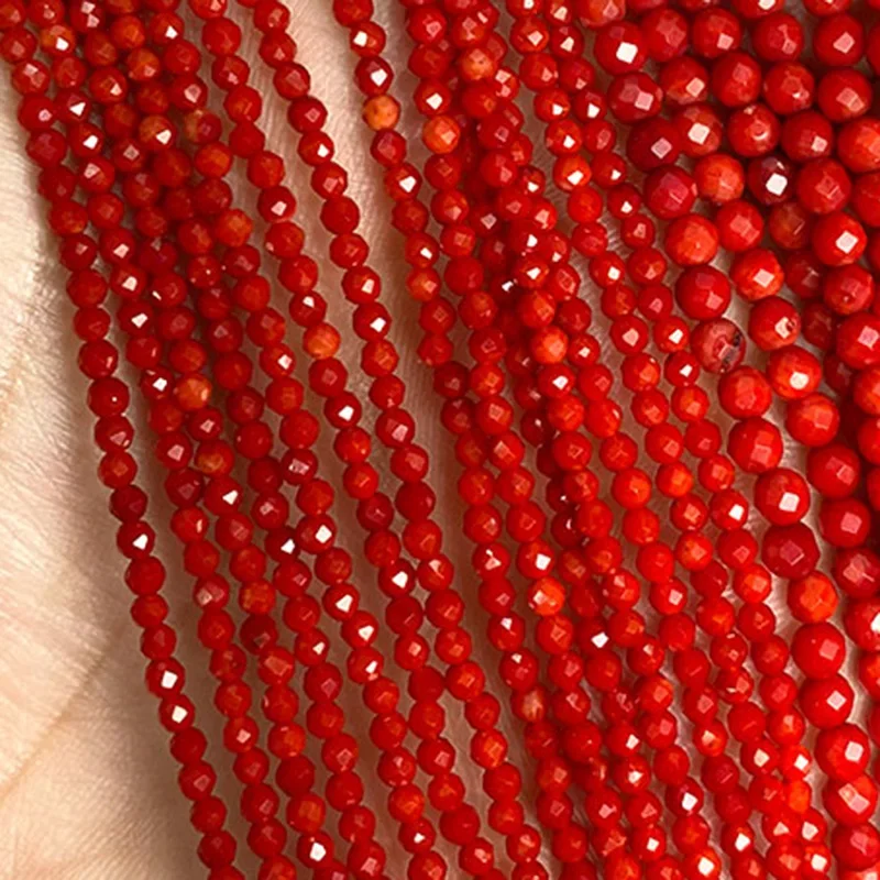 Wholesale Natural Stone Beads Faceted Red Coral Round Loose Spacer Beads For Jewelry Making DIY Bracelet Accessories 2MM 3MM 4MM