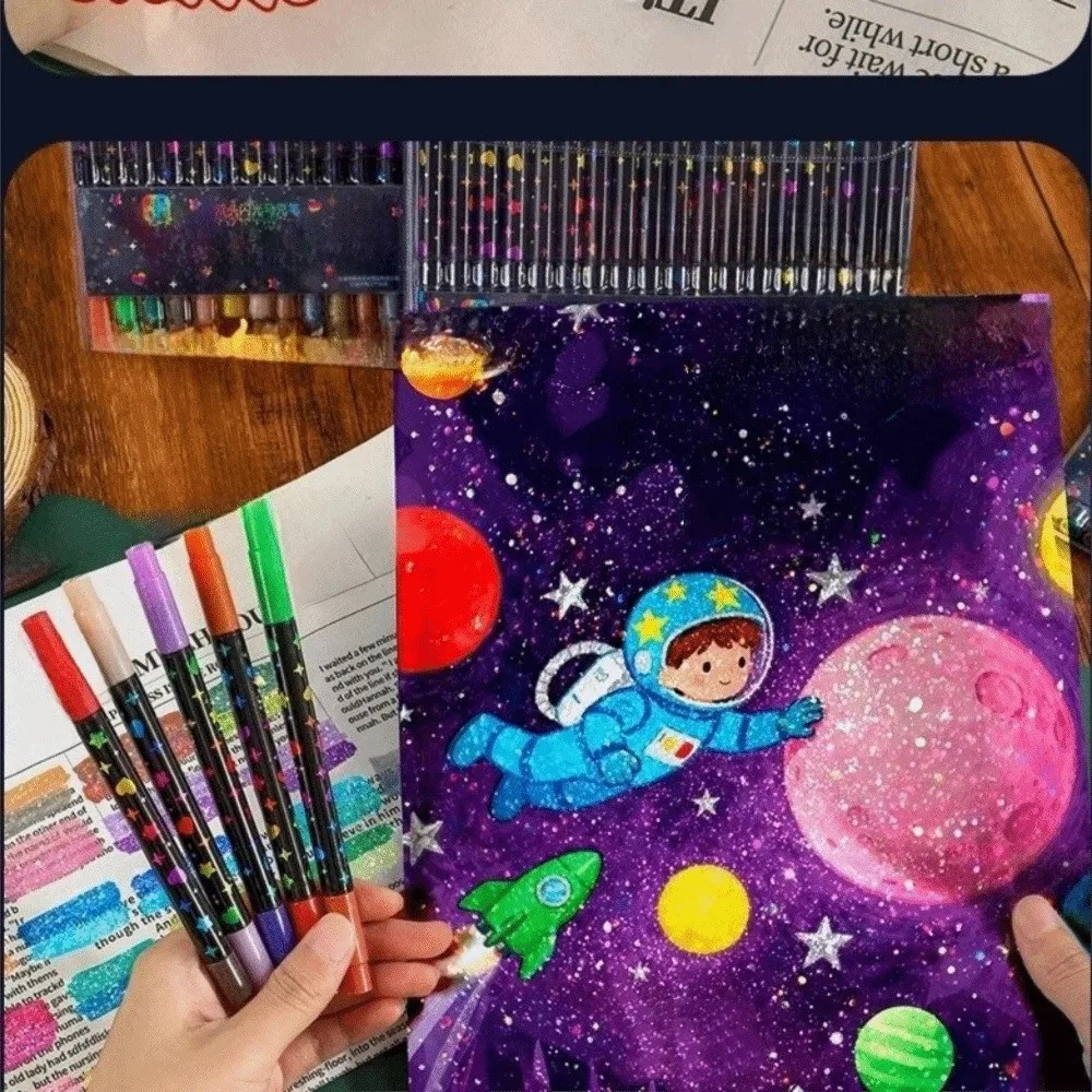

24Colors Double-Headed Glitter Pens Colorful Water-Based Dual-Tip Fine Brush Pens Fast-Drying Ink Marker Pens Set Rock Painting