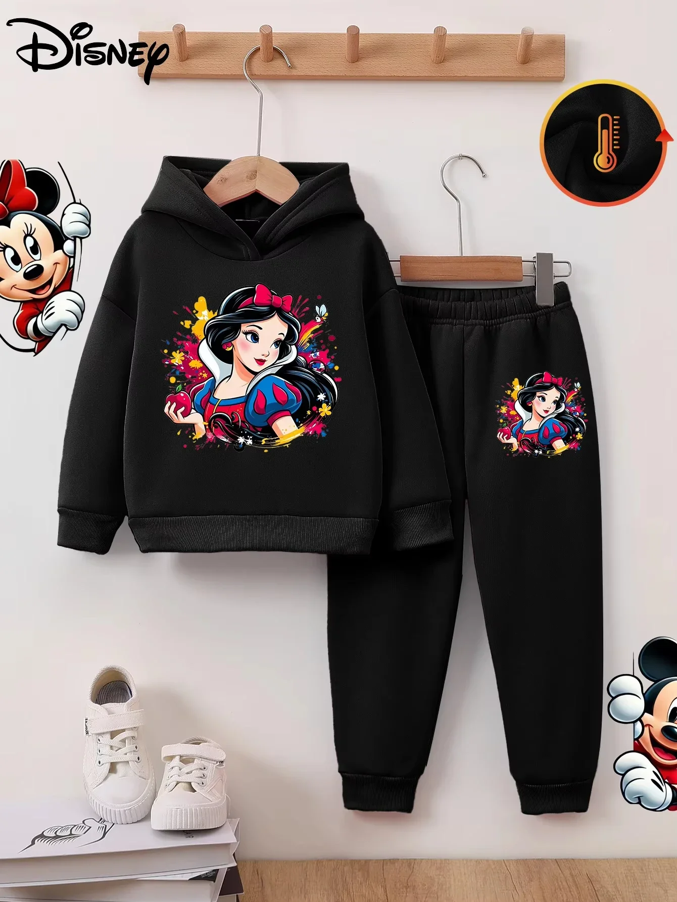 

Disney Princess Print Autumn and Winter Long-sleeved Pants and Hoodie Two-piece Set. Regular Fit, Suitable for Outdoor Wear.