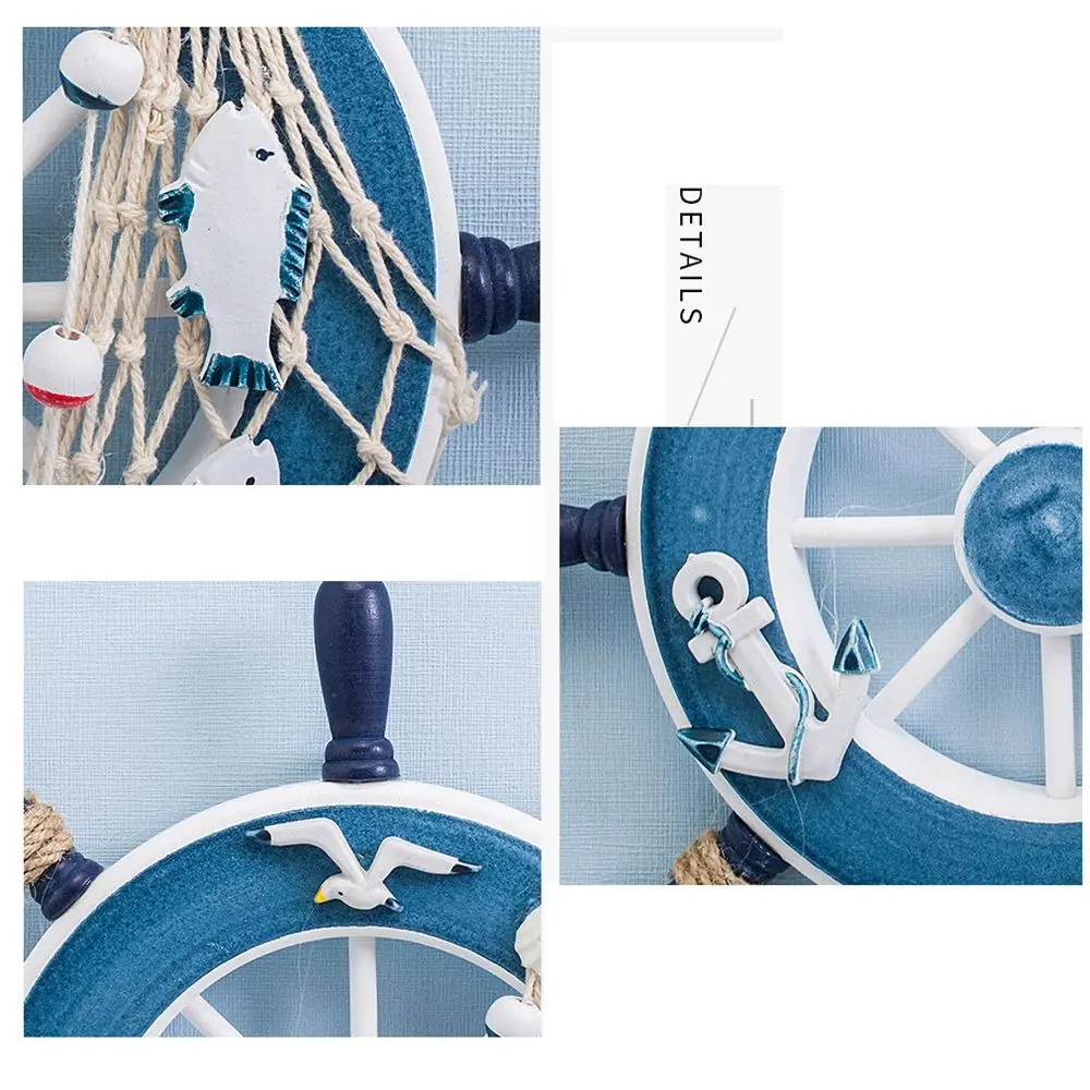 9 Inch Vintage Decoration Crafts Home Fishing Net Art Ship Steering Wheel Wooden Boat Hanging Decoration Wall Decor