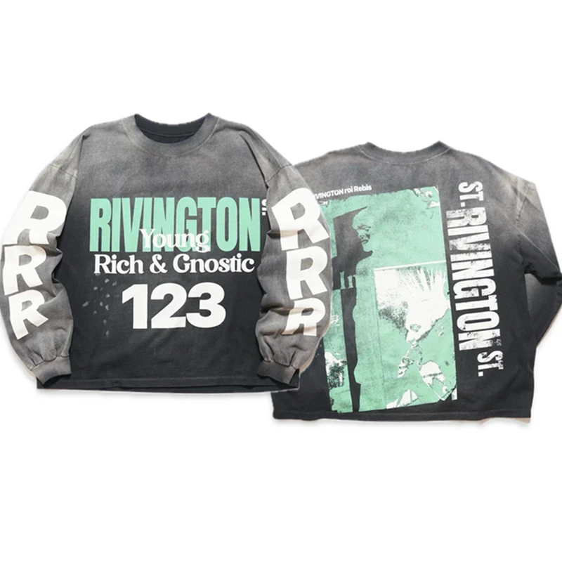 Washed Black RRR-123 SS25 Garden Limited Edition Series Long Sleeves T-shirt Men Women Best Quality RRR 123 Tops Tee T Shirt
