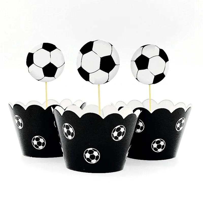 Cartoon Outdoor Play Football Soccer Boys Cupcake wrappers toppers pick child birthday party wedding decoration cake flag