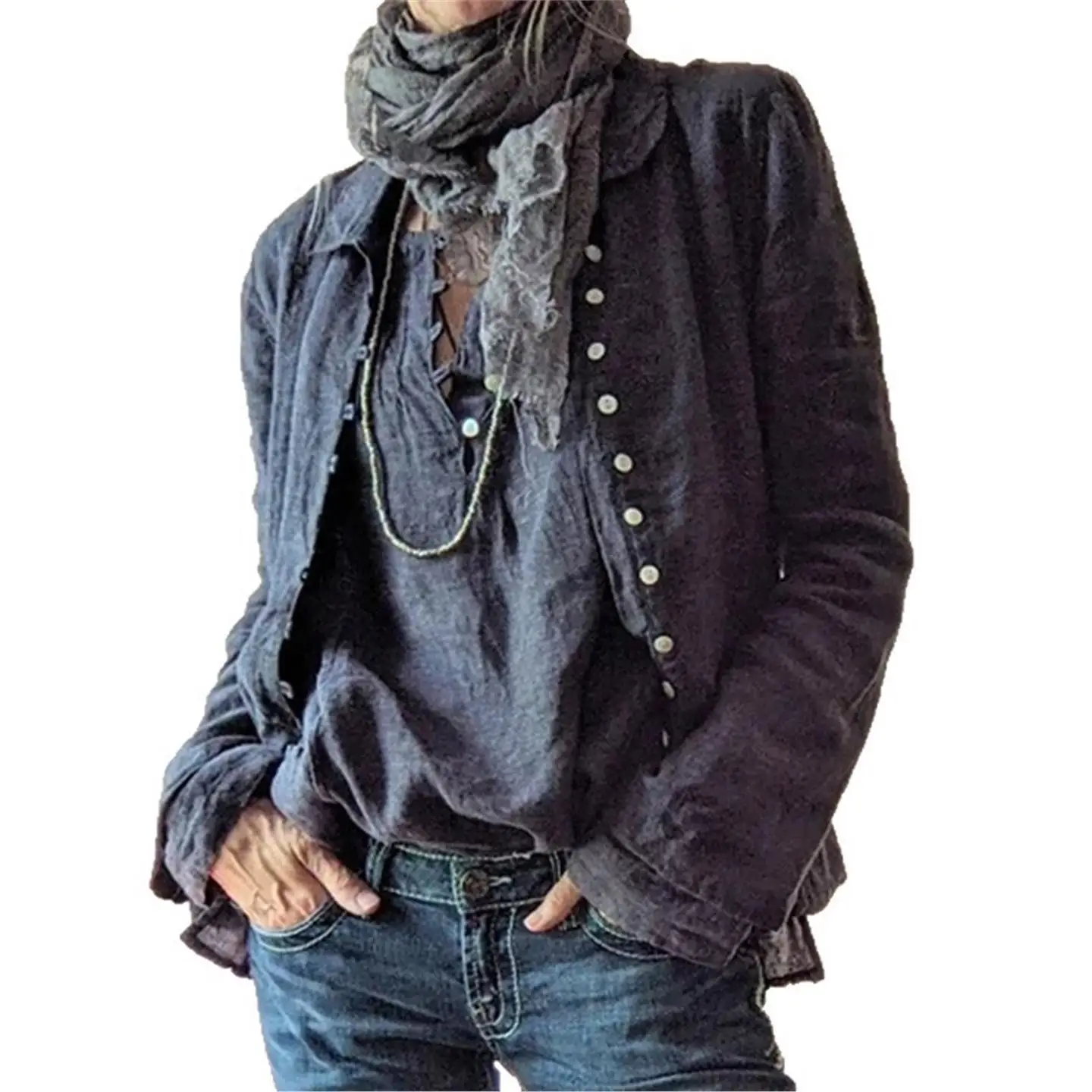 خريف 2025 للسيدات طويل Sve لون نقي زر حتى irt الأوروبي Sle طول منتظم أنيق وغير غرق #2