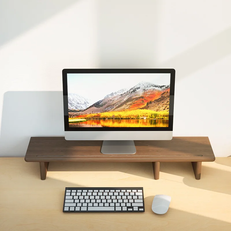 Solid Wood Monitor Desktop Storage Bracket Monitors Laptop Riser Stand Office Study Desk Computer Holder Monitor Organizer Base